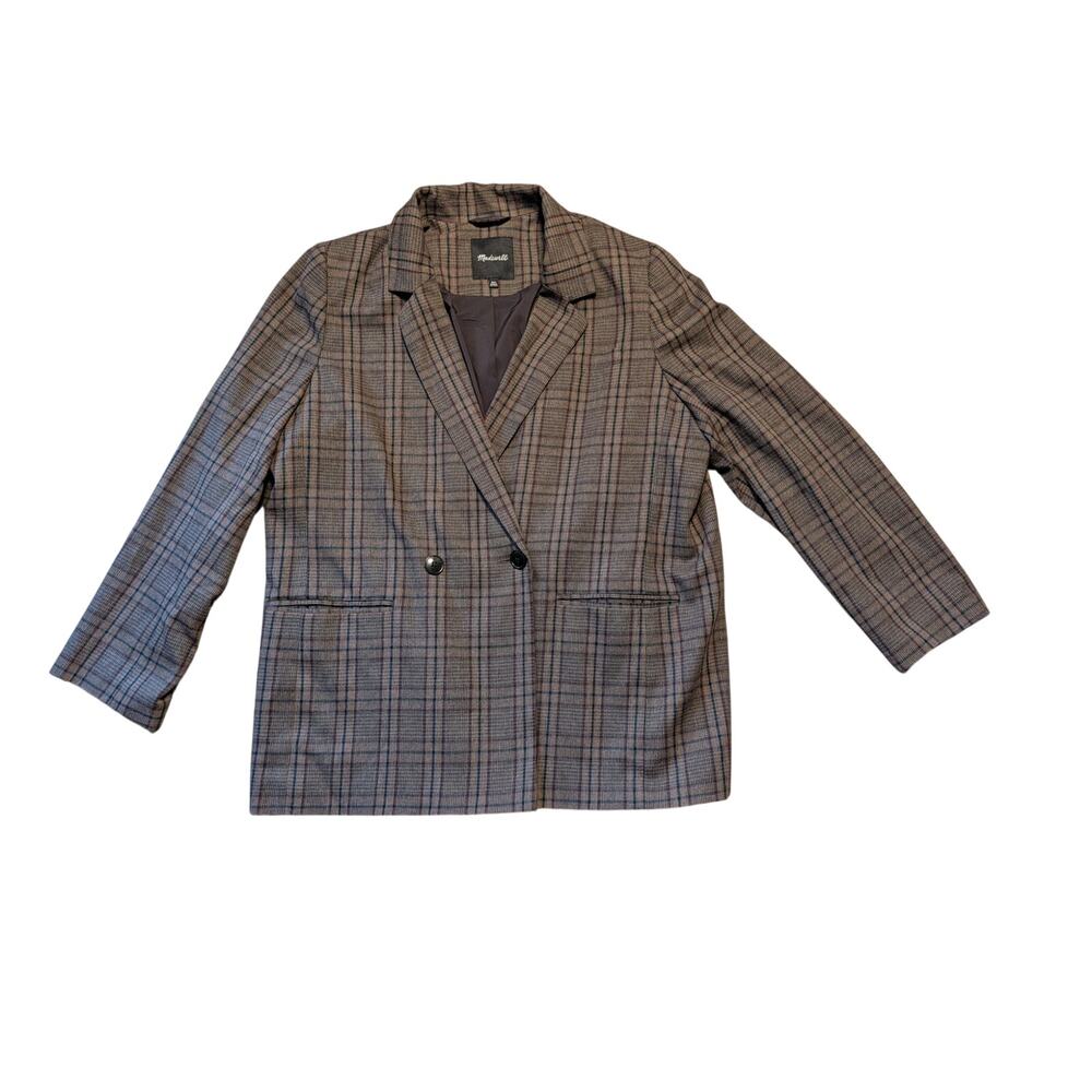 Madewell Women's Caldwell Double-Breasted Blazer Brown Plaid Jacket Plus 2XL